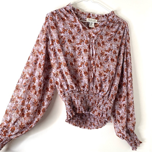 Rachel Zoe Lavender Floral Smocked Puff Sleeve Blouse - Picture 2 of 9